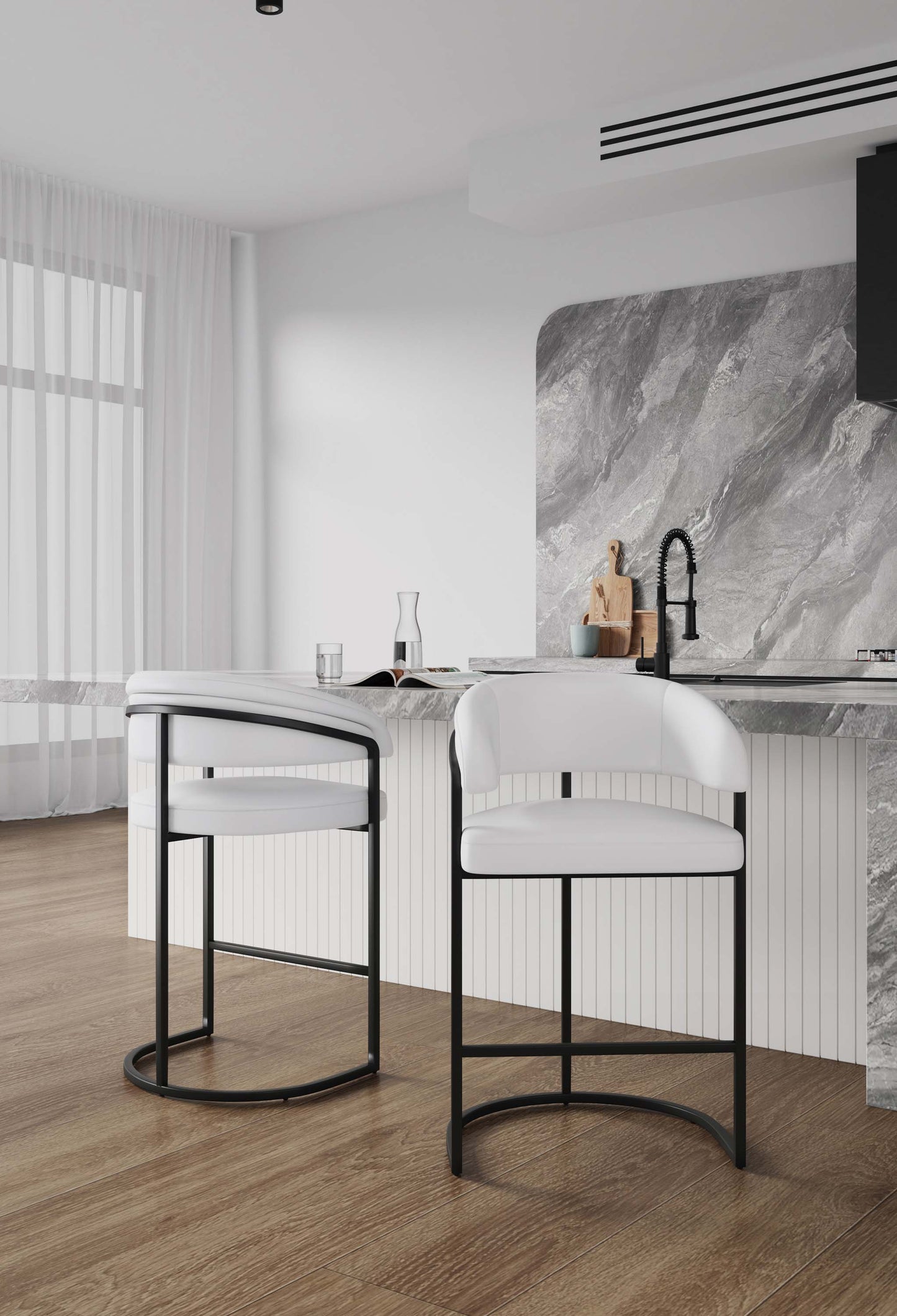 Manhattan Comfort Augusta Modern Leatherette Upholstered Barstool and Counter Stool - Set of 2