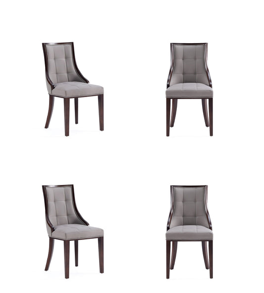 Manhattan Comfort Fifth Avenue Faux Leather Dining Chair in Grey and Walnut (Set of 4) 2-DC008-GY