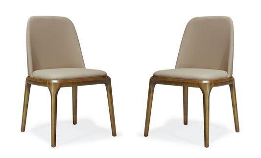 Manhattan Comfort Courding Tan and Walnut Faux Leather Dining Chair (Set of 2) 2-DC009-TN