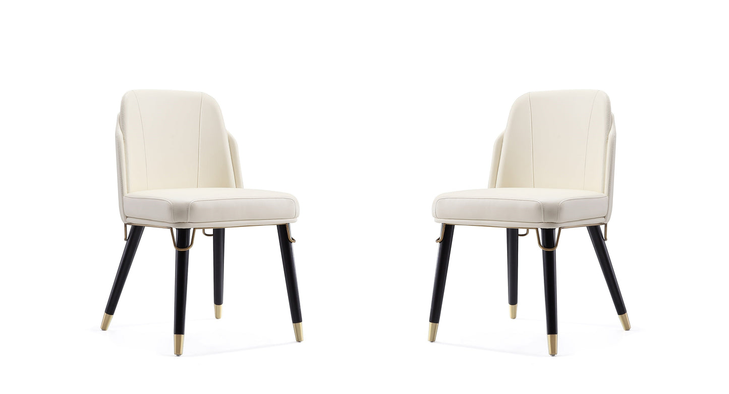 Manhattan Comfort Estelle Cream and Black Faux Leather Dining Chair (Set of 2) 2-DC042-CR