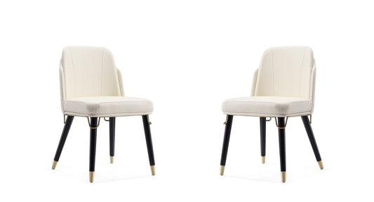 Manhattan Comfort Estelle Cream and Black Faux Leather Dining Chair (Set of 2) 2-DC042-CR
