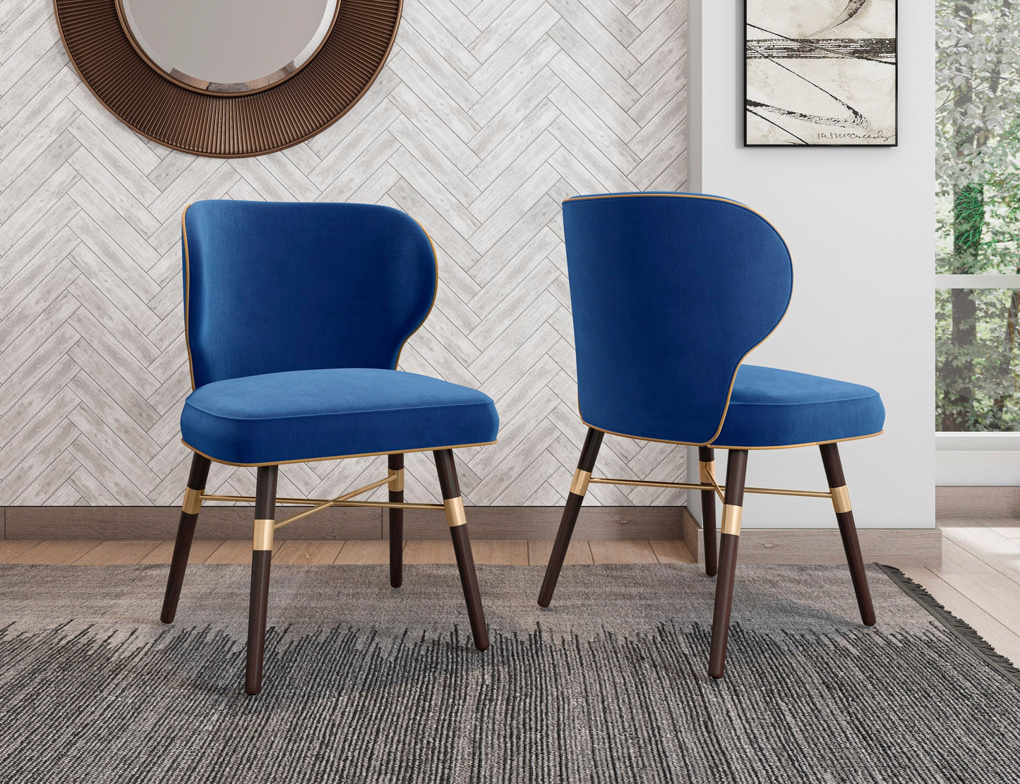 Manhattan Comfort Strine Royal Blue Velvet Dining Chair (Set of 2) 2-DC045-BL