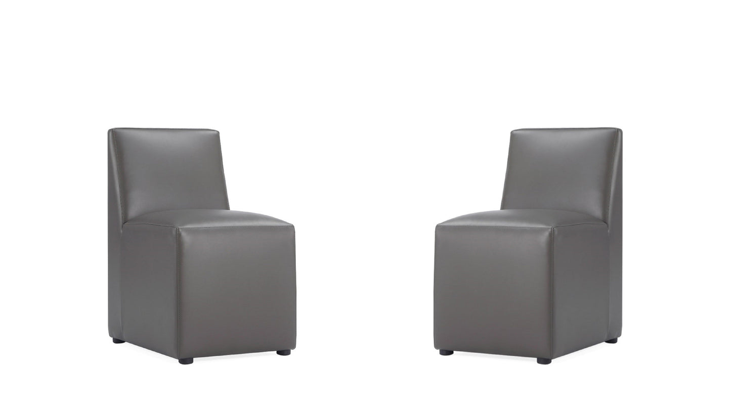 Manhattan Comfort Anna Modern Square Faux Leather Dining Chair in Pewter (Set of 2) 2-DC058-PE
