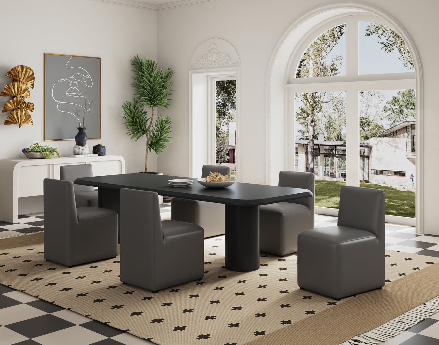 Manhattan Comfort Anna Modern Square Faux Leather Dining Chair in Pewter (Set of 2) 2-DC058-PE