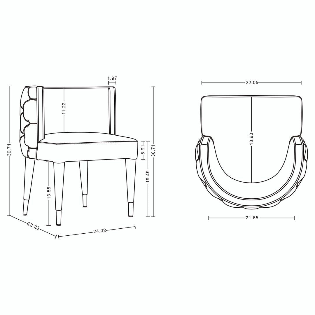 Manhattan Comfort Modern Maya Tufted Velvet Dining Chair in Grey  - Set of 2