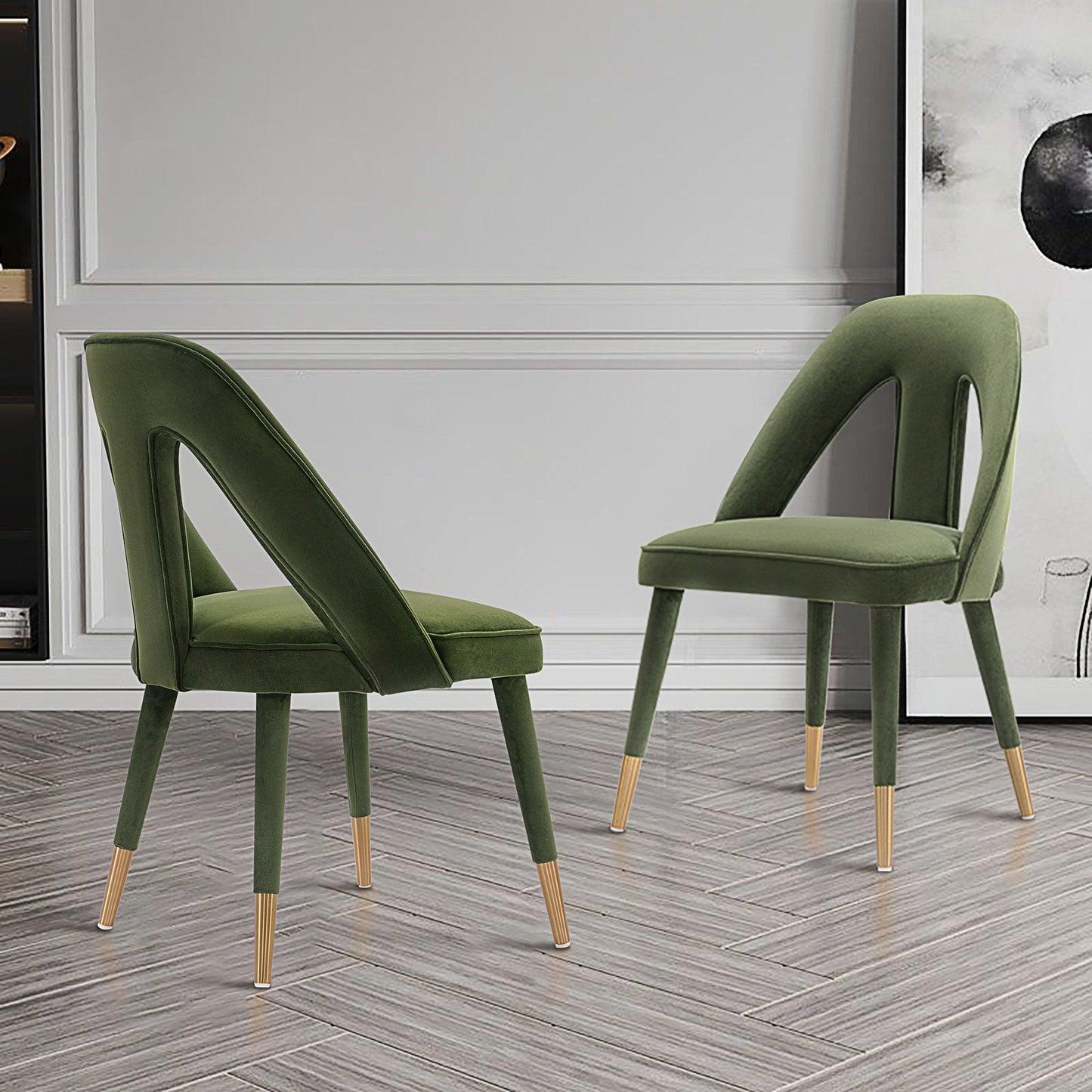 Manhattan Comfort Modern Neda Velvet  Dining Chair in Olive Green - Set of 2 2-DC081-OG