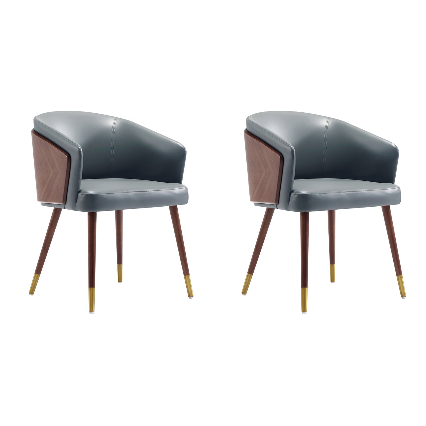 Manhattan Comfort Modern Raya Dining Chair Upholstered in Leatherette with Beech Wood Back and Solid Wood Legs in Walnut and Graphite Grey - Set of 2 2-DC082-GY