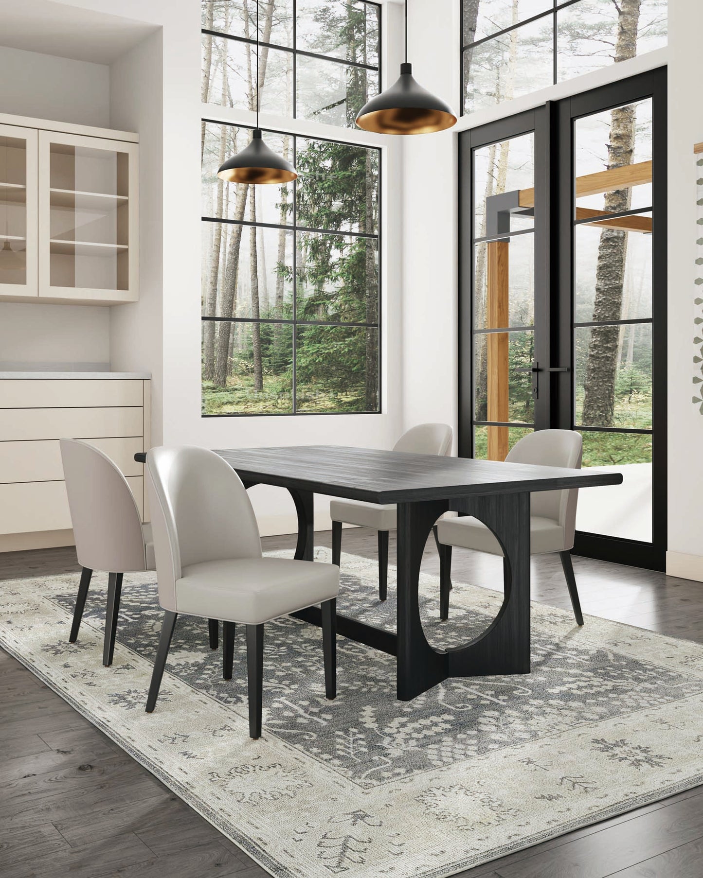 Manhattan Comfort Hillman Modern Leatherette and Velvet Upholstered Dining Chair in Light Grey - Set of 4 2-DC087-LG