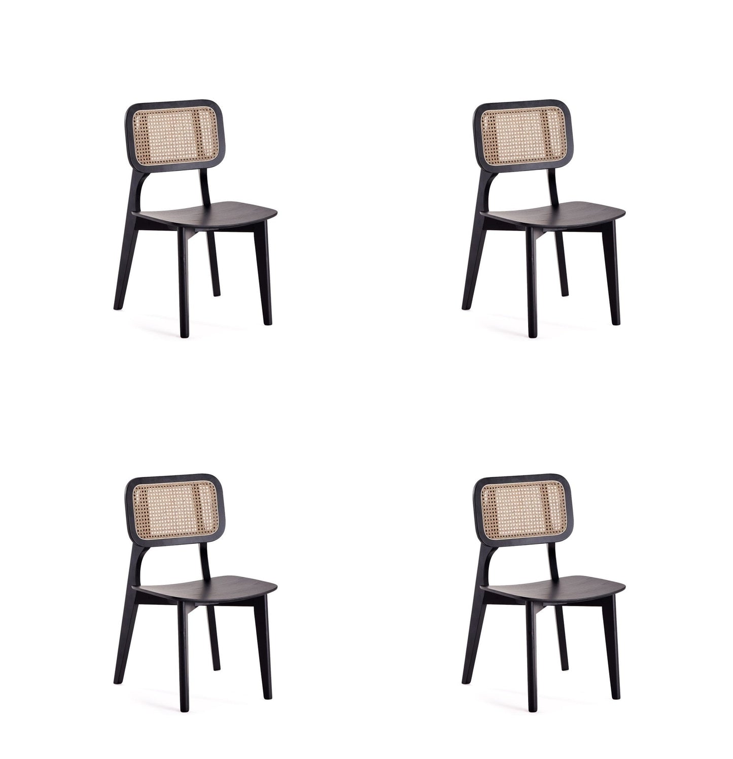 Manhattan Comfort Versailles Square Dining Chair in Black and Natural Cane - Set of 4 2-DCCA01-BK