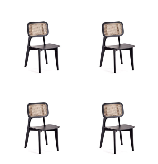 Manhattan Comfort Versailles Square Dining Chair in Black and Natural Cane - Set of 4 2-DCCA01-BK