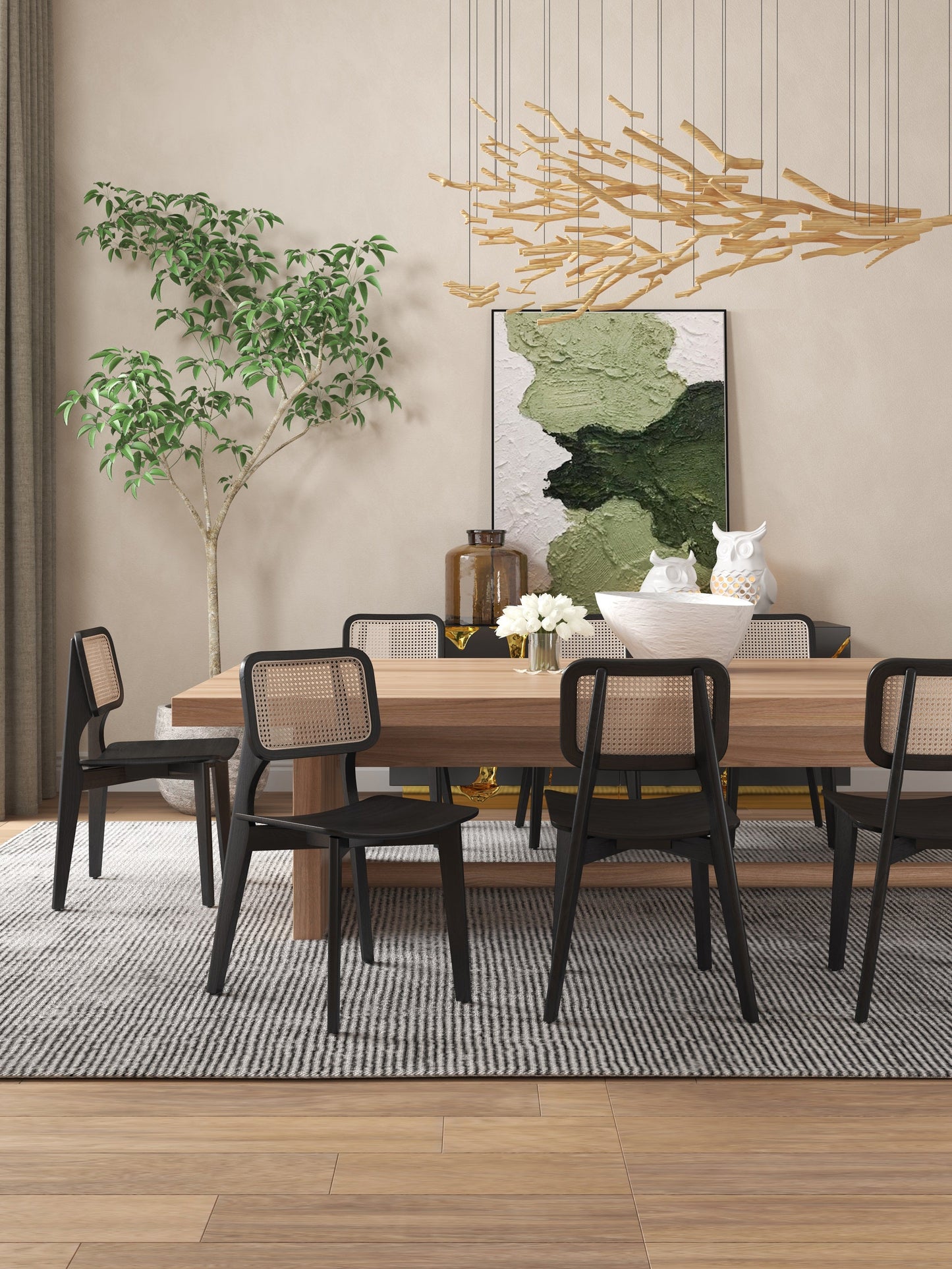 Manhattan Comfort Versailles Square Dining Chair in Black and Natural Cane - Set of 4 2-DCCA01-BK