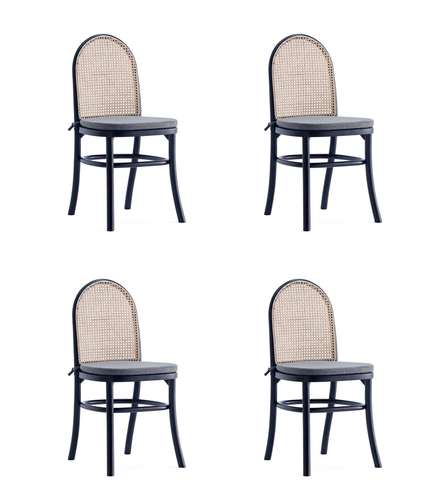 Manhattan Comfort Paragon Dining Chair 1.0 with Grey Cushions in Black and Cane - Set of 4 2-DCCA05-GY