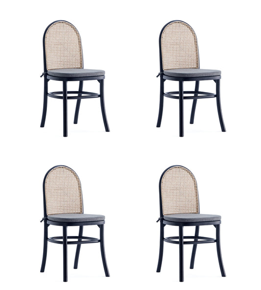 Manhattan Comfort Paragon Dining Chair 1.0 with Grey Cushions in Black and Cane - Set of 4 2-DCCA05-GY