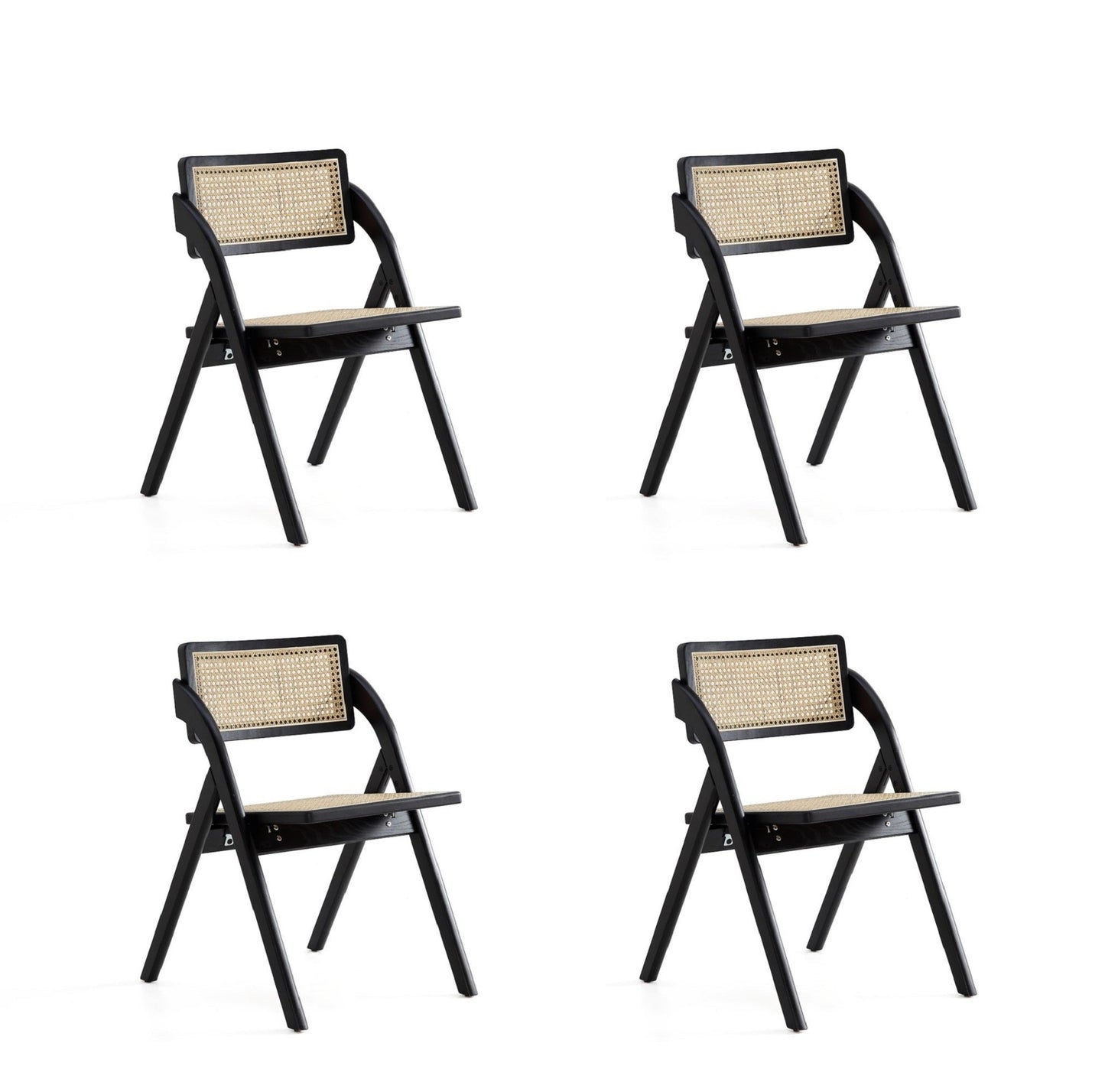 Manhattan Comfort Lambinet Folding Dining Chair in Black and Natural Cane - Set of 4 2-DCCA07-BK