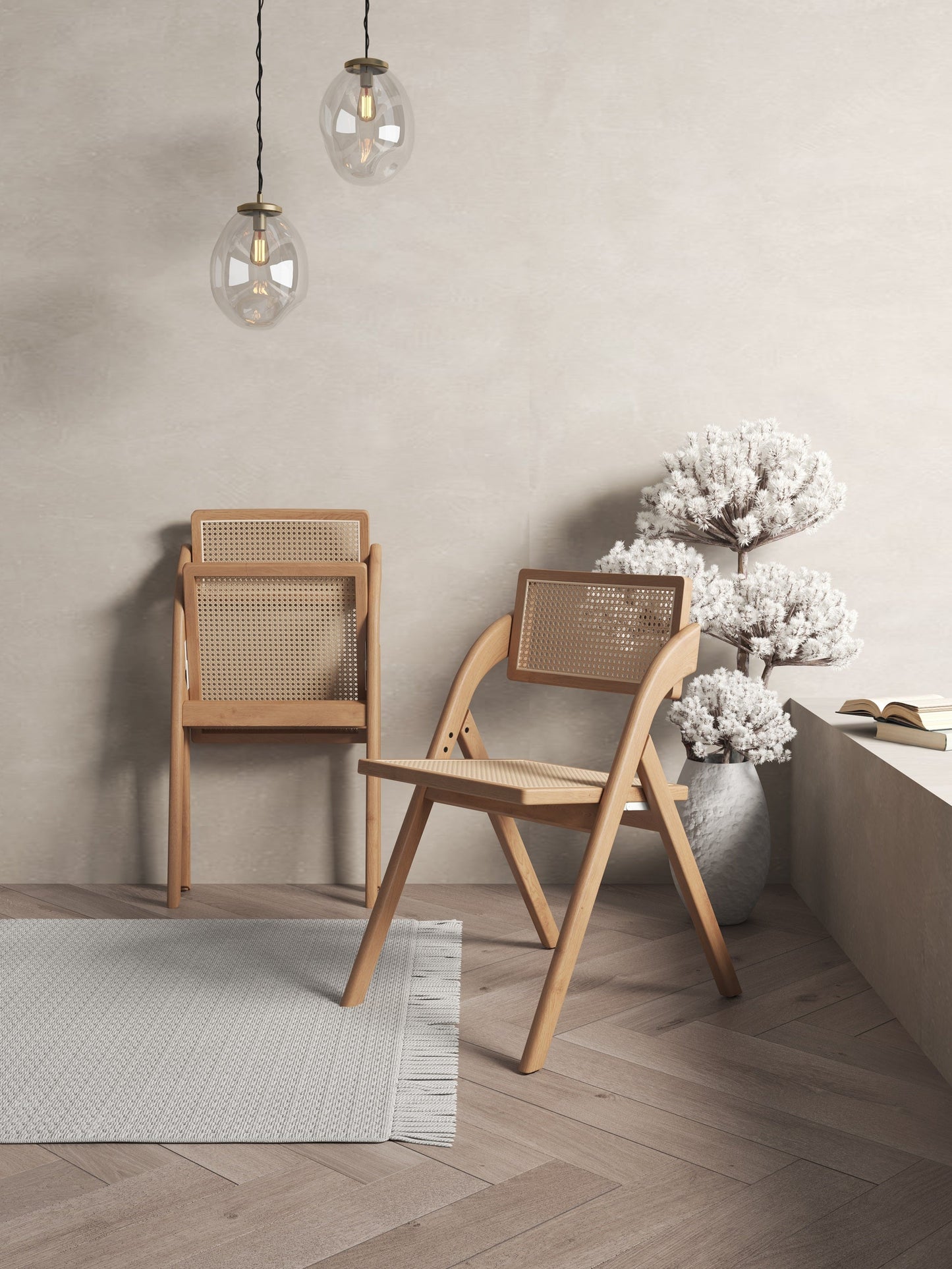 Manhattan Comfort Lambinet Folding Dining Chair in Nature Cane- Set of 4 2-DCCA07-NA