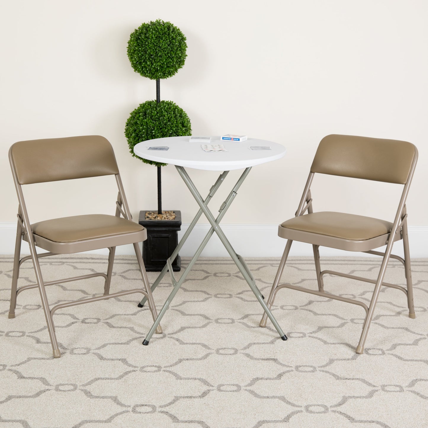 Beige Vinyl Folding Chair 2-HA-MC309AV-BGE-GG