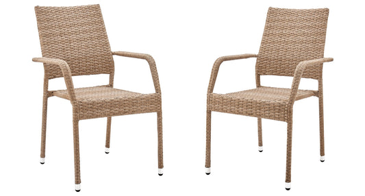 Manhattan Comfort 2-Piece Genoa Patio Dining Armchair in Nature Tan Weave 2-OD-DC002-NE