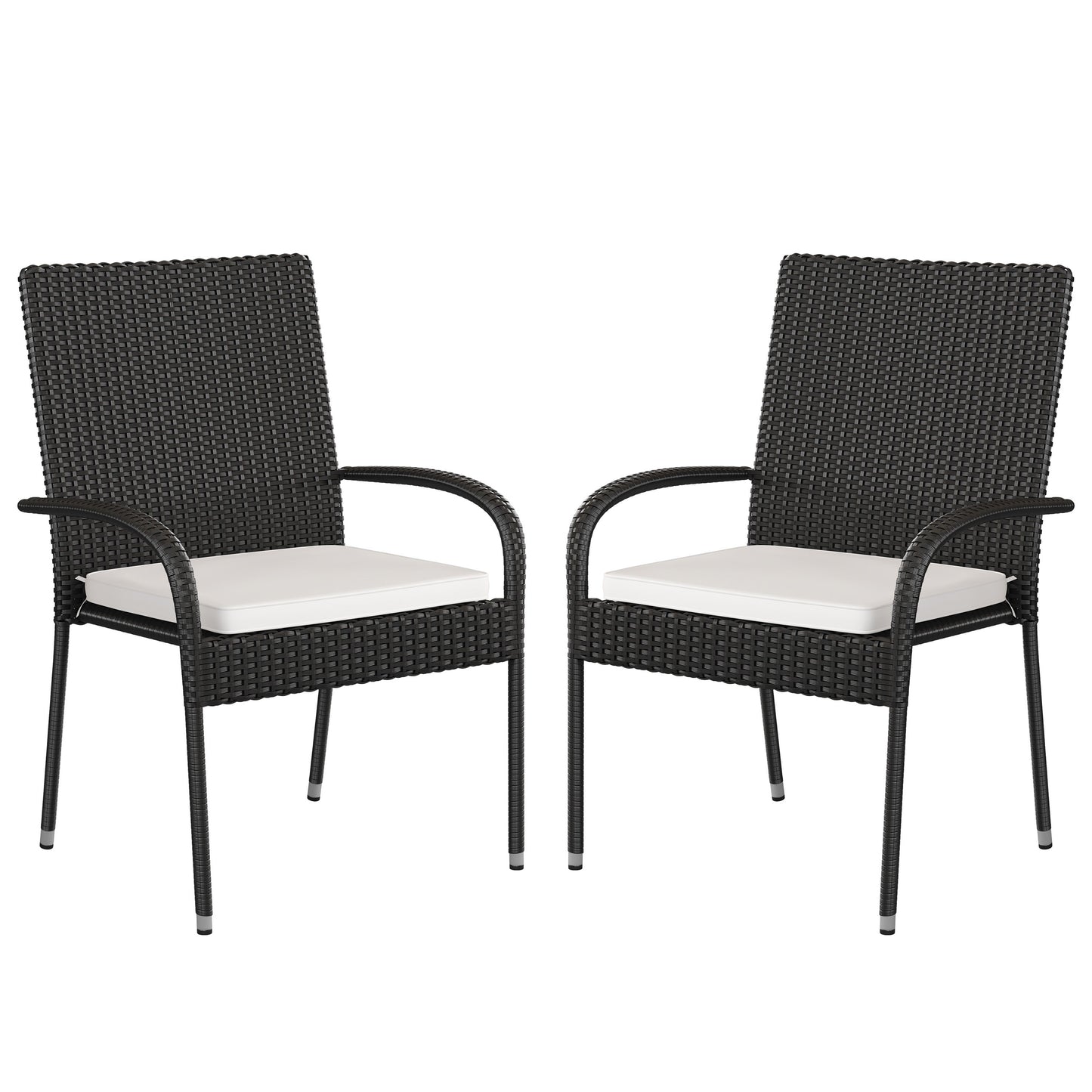 Contemporary Set of 2 Indoor/Outdoor PE Wicker Patio Chairs with Seat Cushions