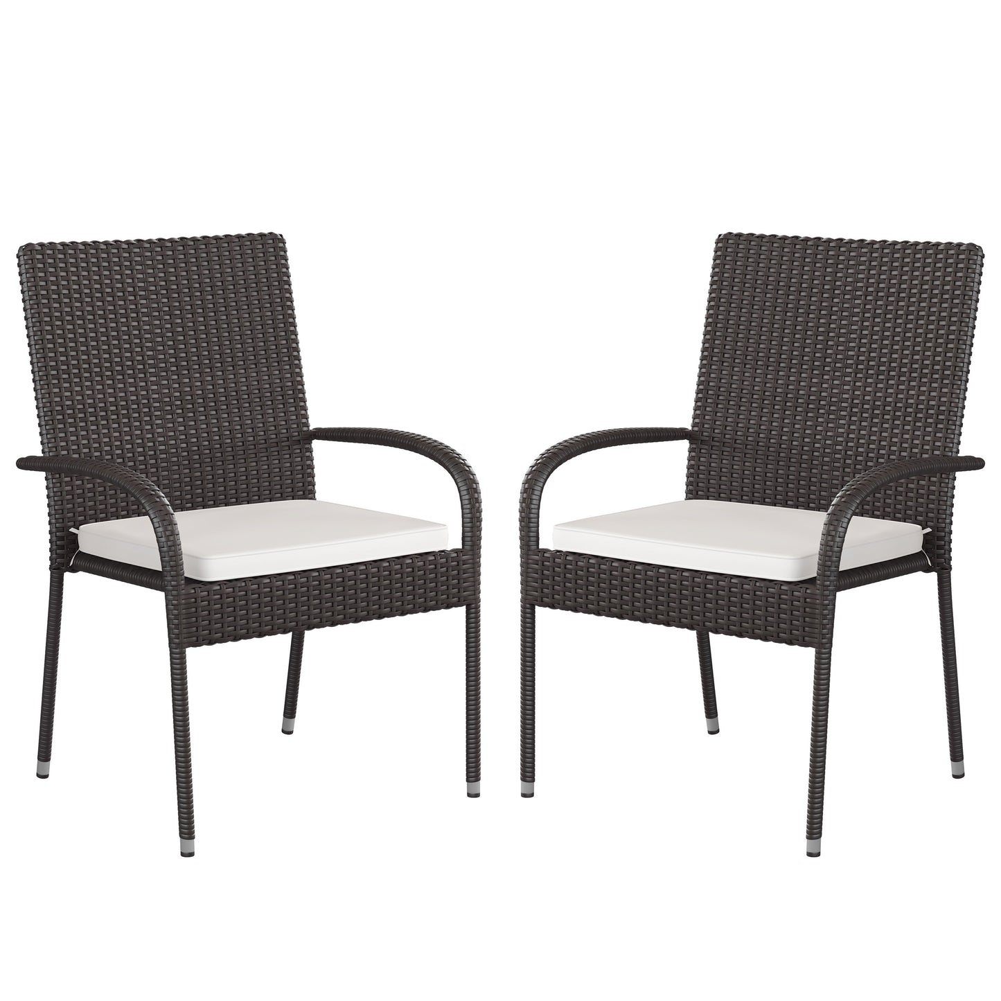 Contemporary Set of 2 Indoor/Outdoor PE Wicker Patio Chairs with Seat Cushions
