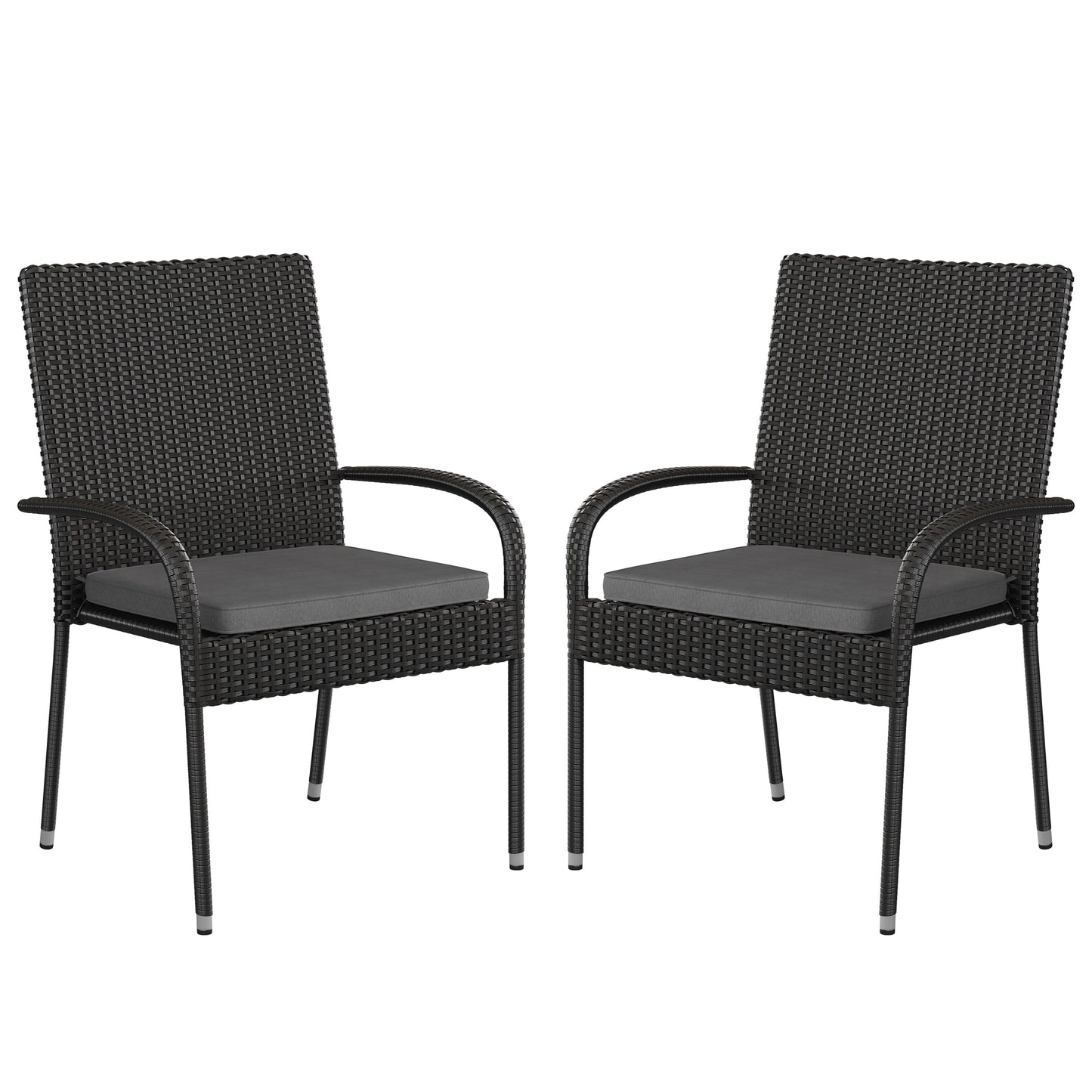 Contemporary Set of 2 Indoor/Outdoor PE Wicker Patio Chairs with Seat Cushions