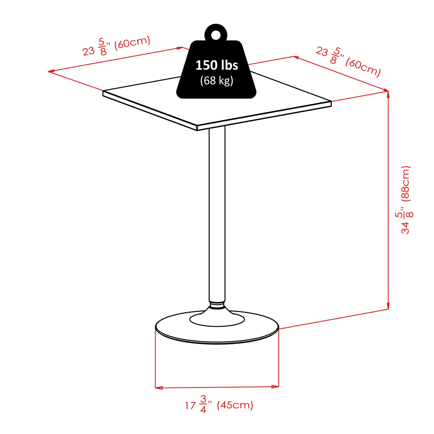 Obsidian 3-Pc Square Pub Table and Round Seat Counter Stools, Black