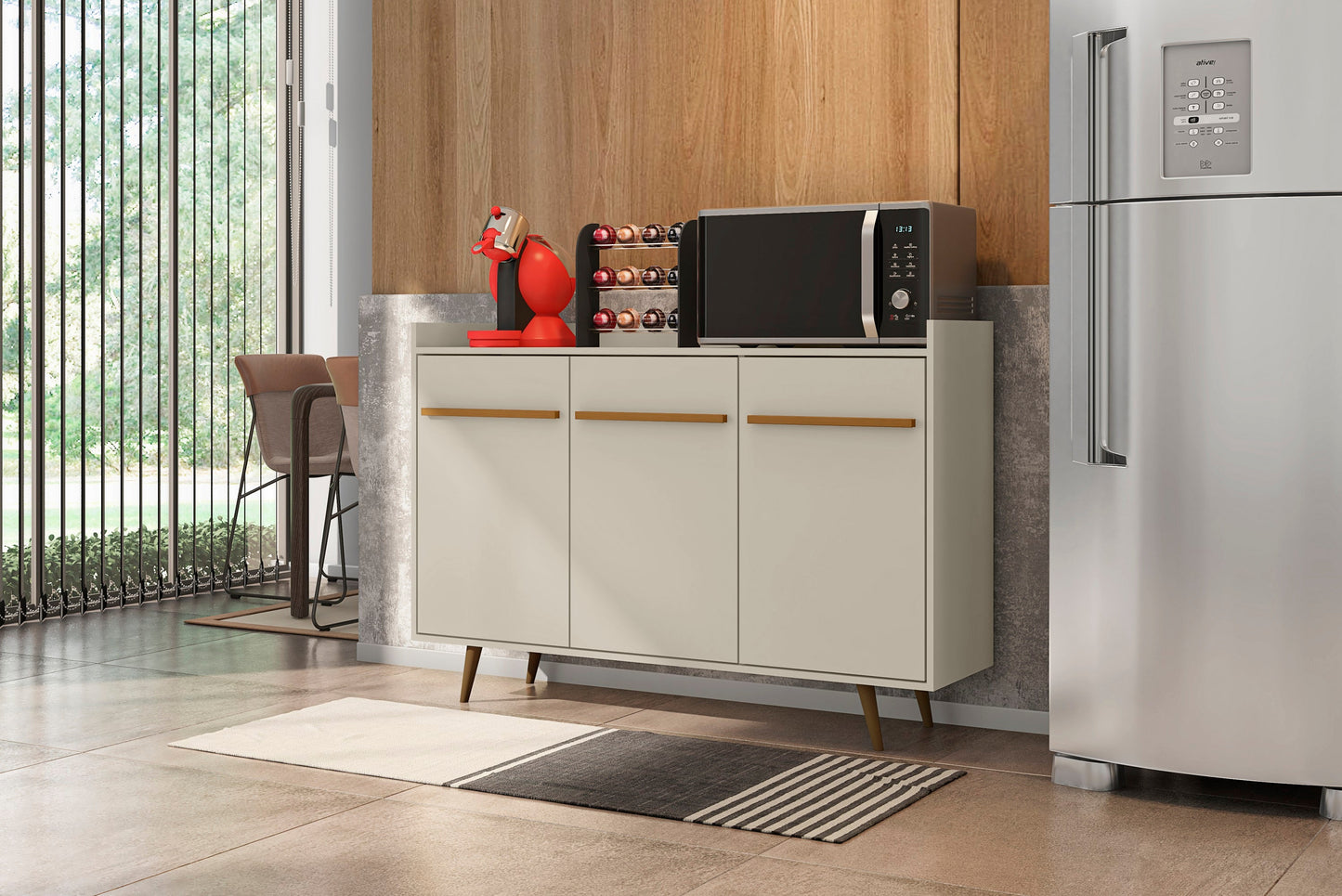 Manhattan Comfort Bradley 53.54 Buffet Stand with 4 Shelves in Off White 230BMC1