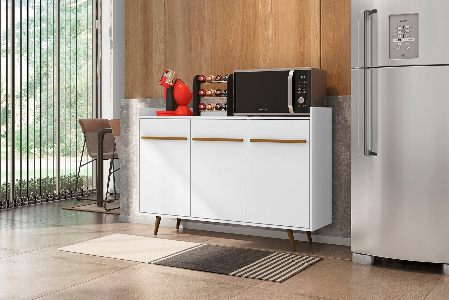 Manhattan Comfort Bradley 53.54 Buffet Stand with 4 Shelves in White 230BMC6