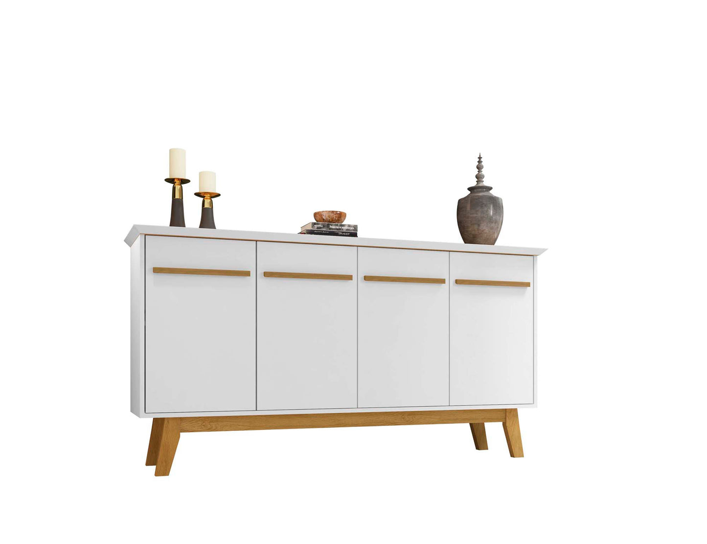 Manhattan Comfort Yonkers 62.99 Sideboard with Solid Wood Legs and 2 Cabinets in White 232BMC6