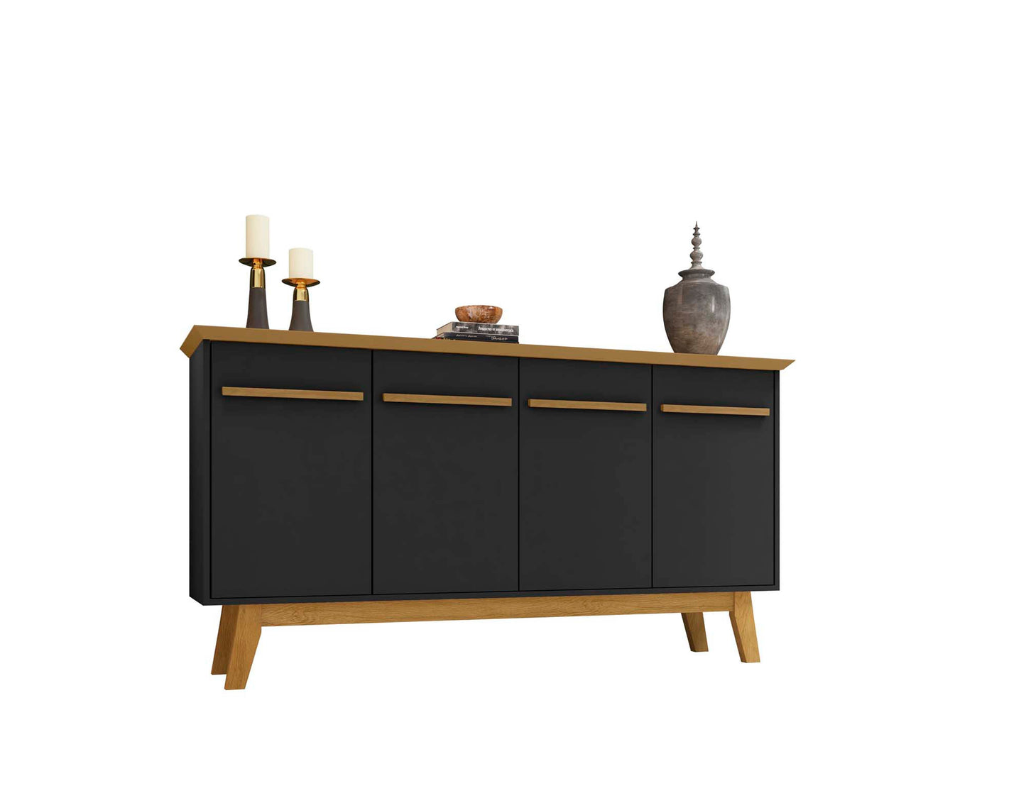 Manhattan Comfort Yonkers 62.99 Sideboard with Solid Wood Legs and 2 Cabinets in Black and Cinnamon 232BMC82