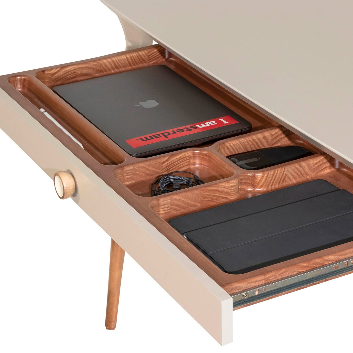 Manhattan Comfort HomeDock Office Desk with Internal Organization in Off White and Cinnamon 253251