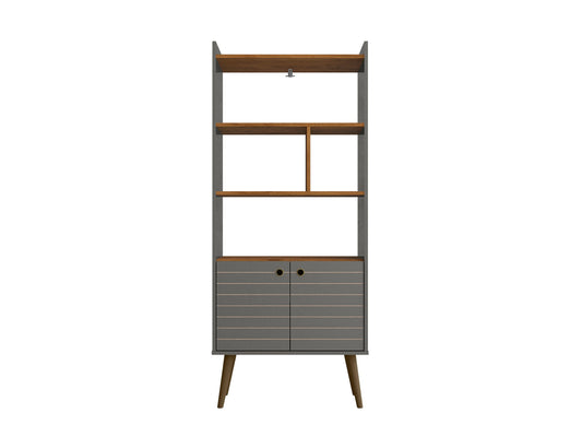 Manhattan Comfort Bogart 62.6" Mid-Century Modern Bookcase in Grey and Nature 254BMC50