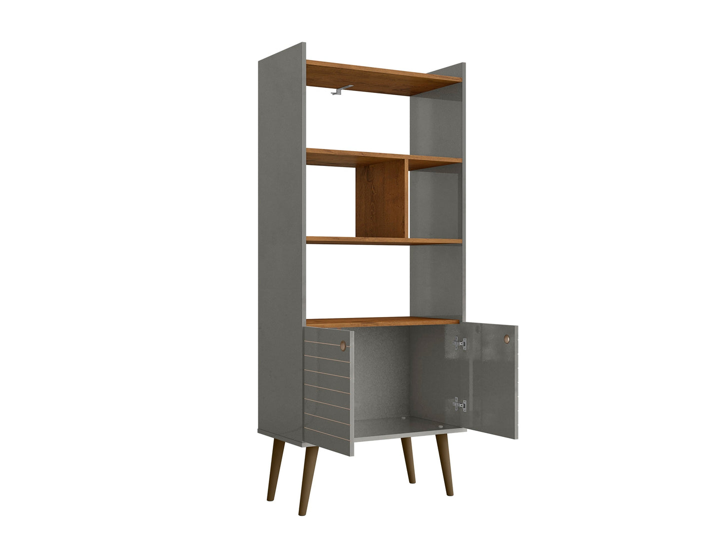 Manhattan Comfort Bogart 62.6" Mid-Century Modern Bookcase in Grey and Nature 254BMC50
