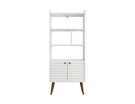 Manhattan Comfort Bogart 62.6" Mid-Century Modern Bookcase in White and Nature 254BMC6