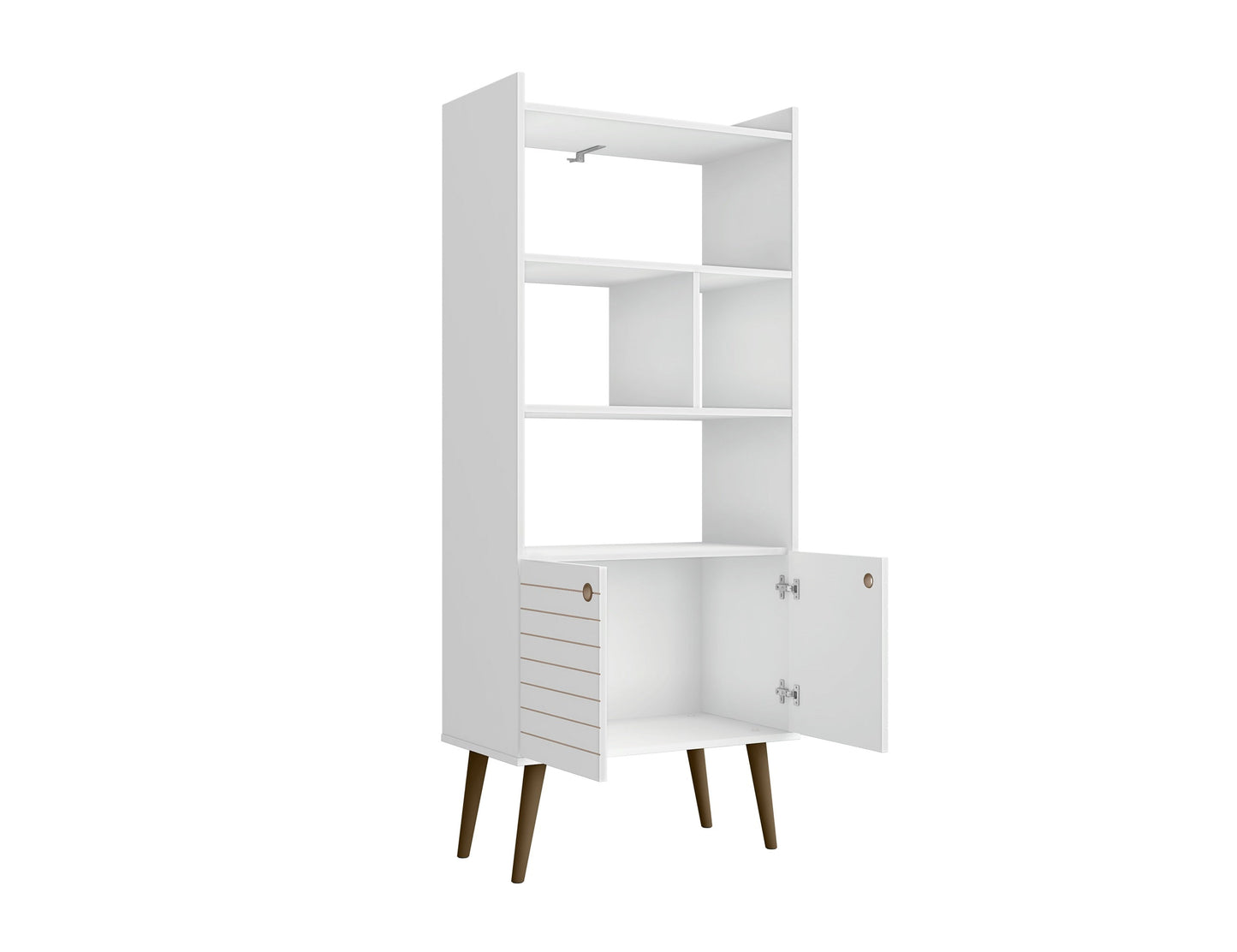 Manhattan Comfort Bogart 62.6" Mid-Century Modern Bookcase in White and Nature 254BMC6