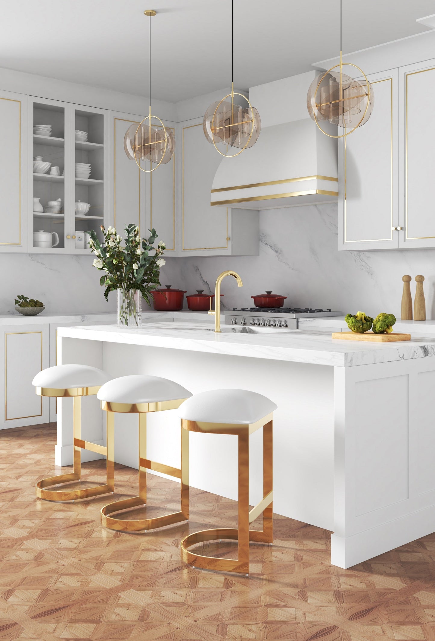 Manhattan Comfort Aura 28.54 in. Polished Brass Stainless Steel Bar Stool