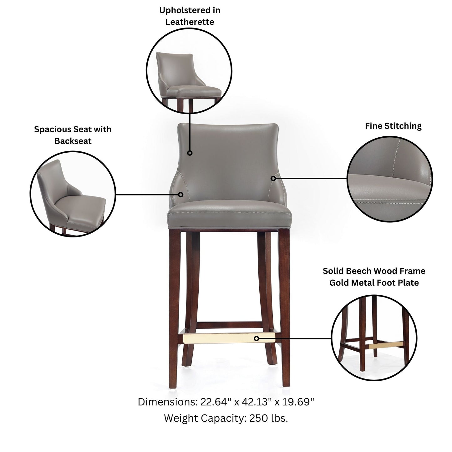 Manhattan Comfort Modern Shubert Barstool and Counter Stool with Beech Wood Legs