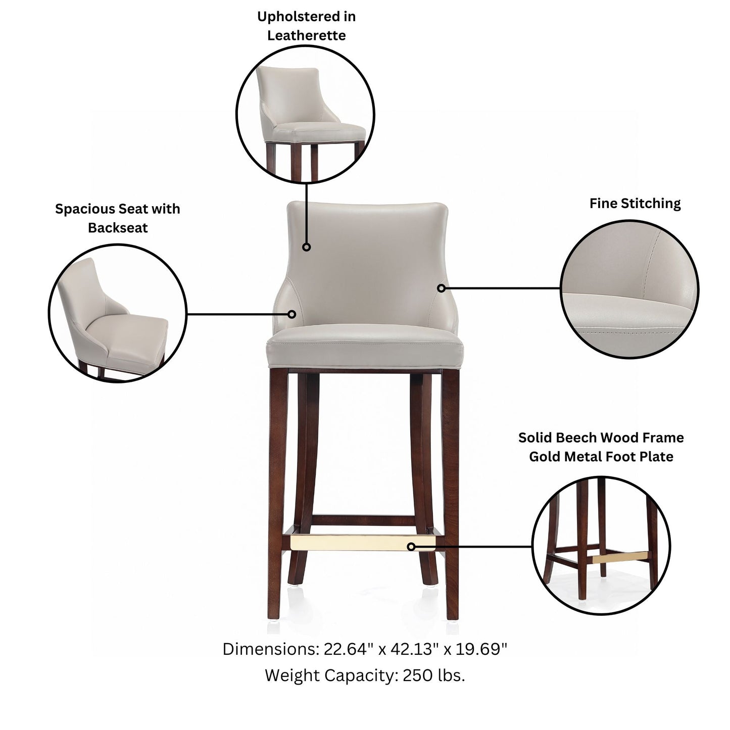 Manhattan Comfort Modern Shubert Barstool and Counter Stool with Beech Wood Legs
