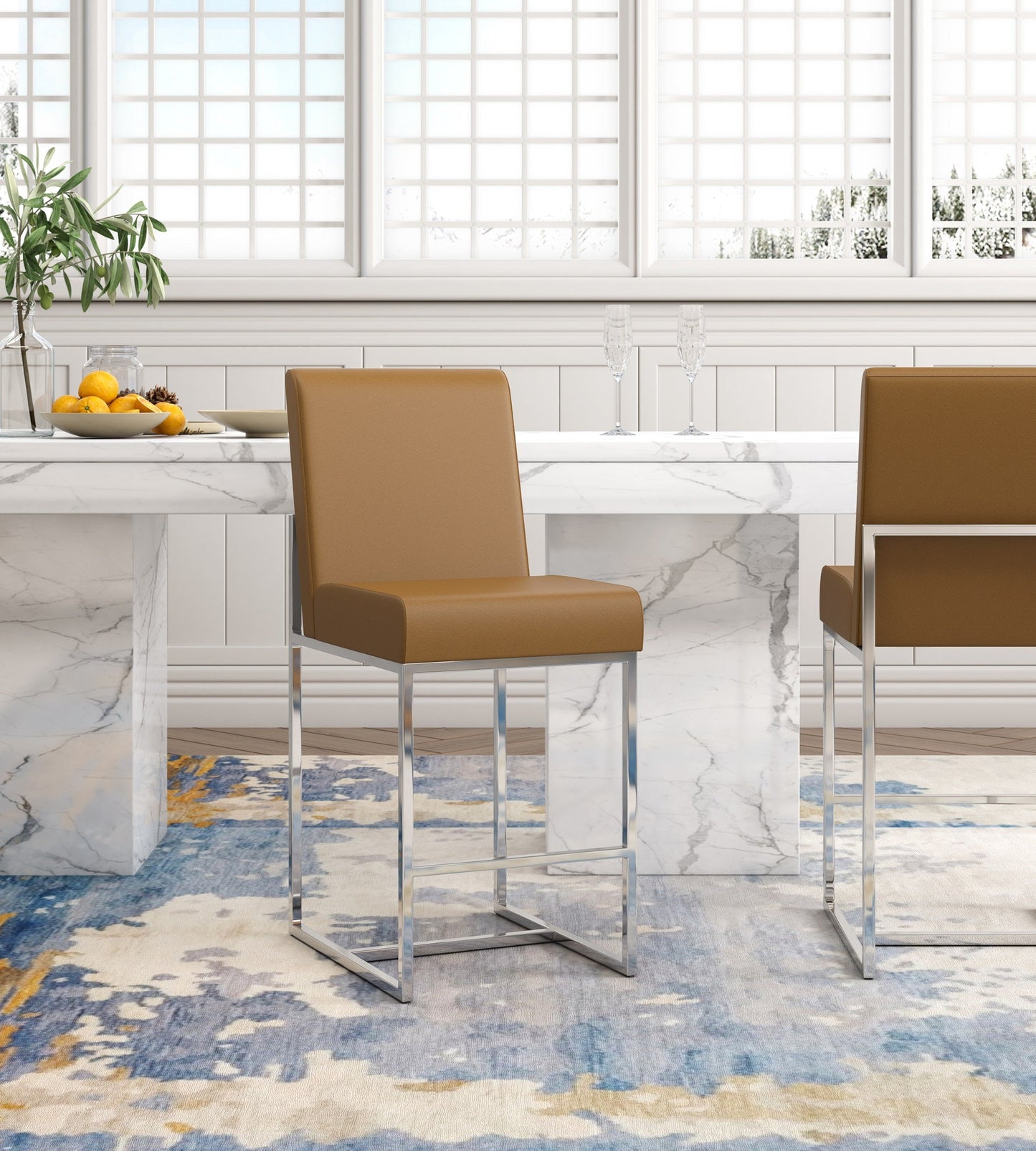 Manhattan Comfort Element 37.2 in. Polished Chrome Stainless Steel Counter Height Bar Stool