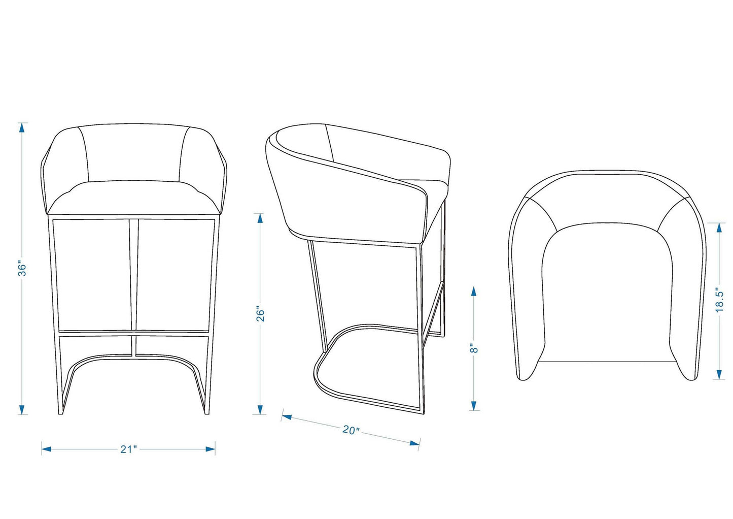 Manhattan Comfort Louvre Mid-Century Modern Leatherette and Stainless Steel Barstools