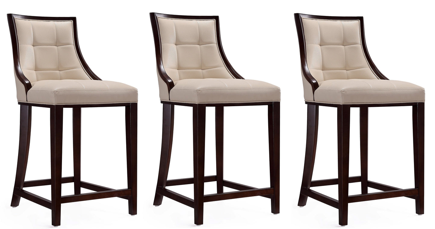 Manhattan Comfort Fifth Ave 39.5 in. Cream and Dark Walnut Beech Wood Counter Height Bar Stool (Set of 3) 3-CS012-CR