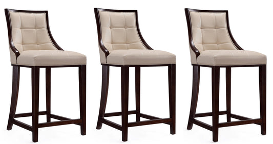 Manhattan Comfort Fifth Ave 39.5 in. Cream and Dark Walnut Beech Wood Counter Height Bar Stool (Set of 3) 3-CS012-CR