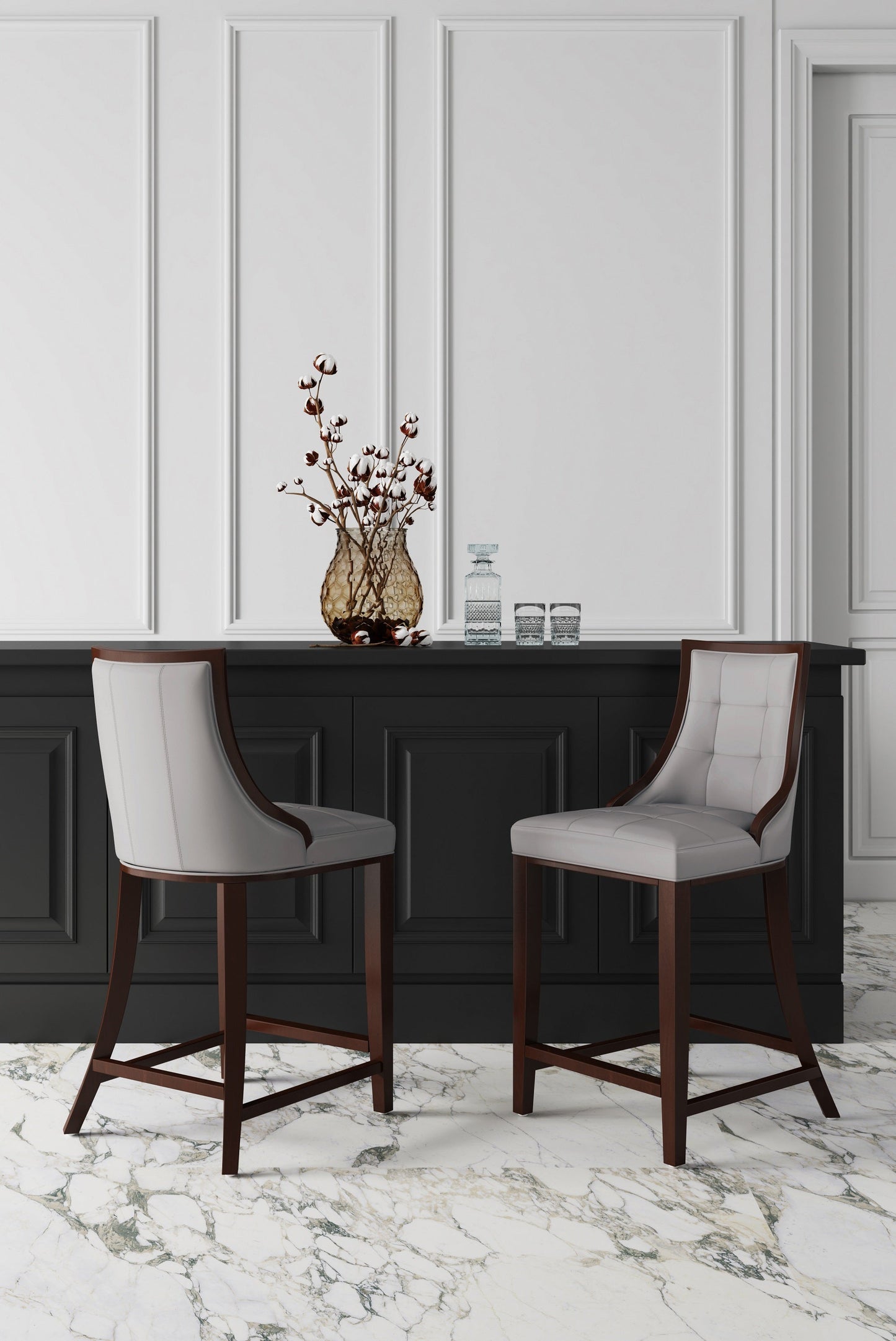 Manhattan Comfort Fifth Avenue Faux Leather Counter Stool in Light Grey (Set of 3) 3-CS012-LG