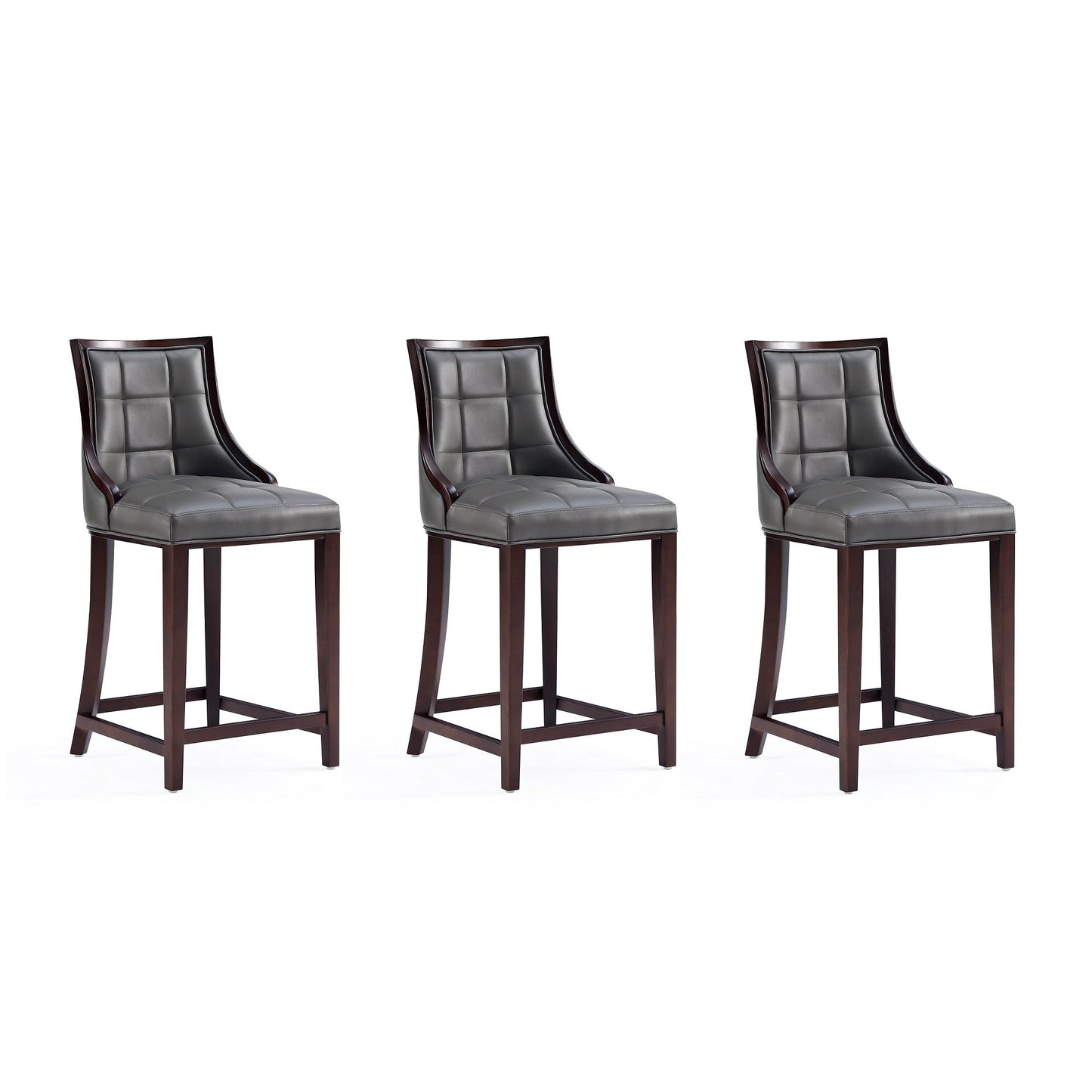 Manhattan Comfort Fifth Avenue Faux Leather Counter Stool in Pebble Grey (Set of 3) 3-CS012-PE