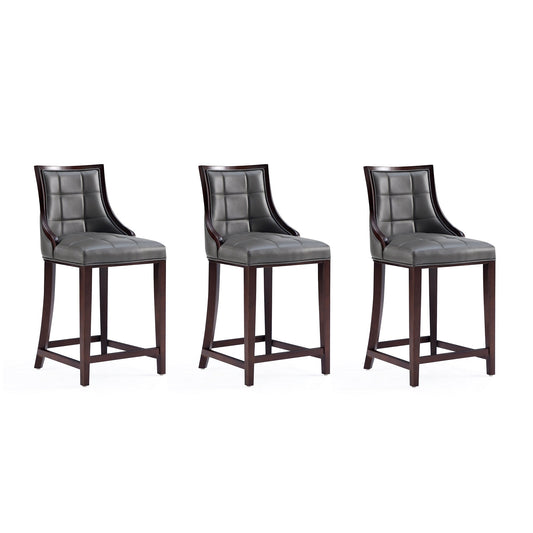 Manhattan Comfort Fifth Avenue Faux Leather Counter Stool in Pebble Grey (Set of 3) 3-CS012-PE