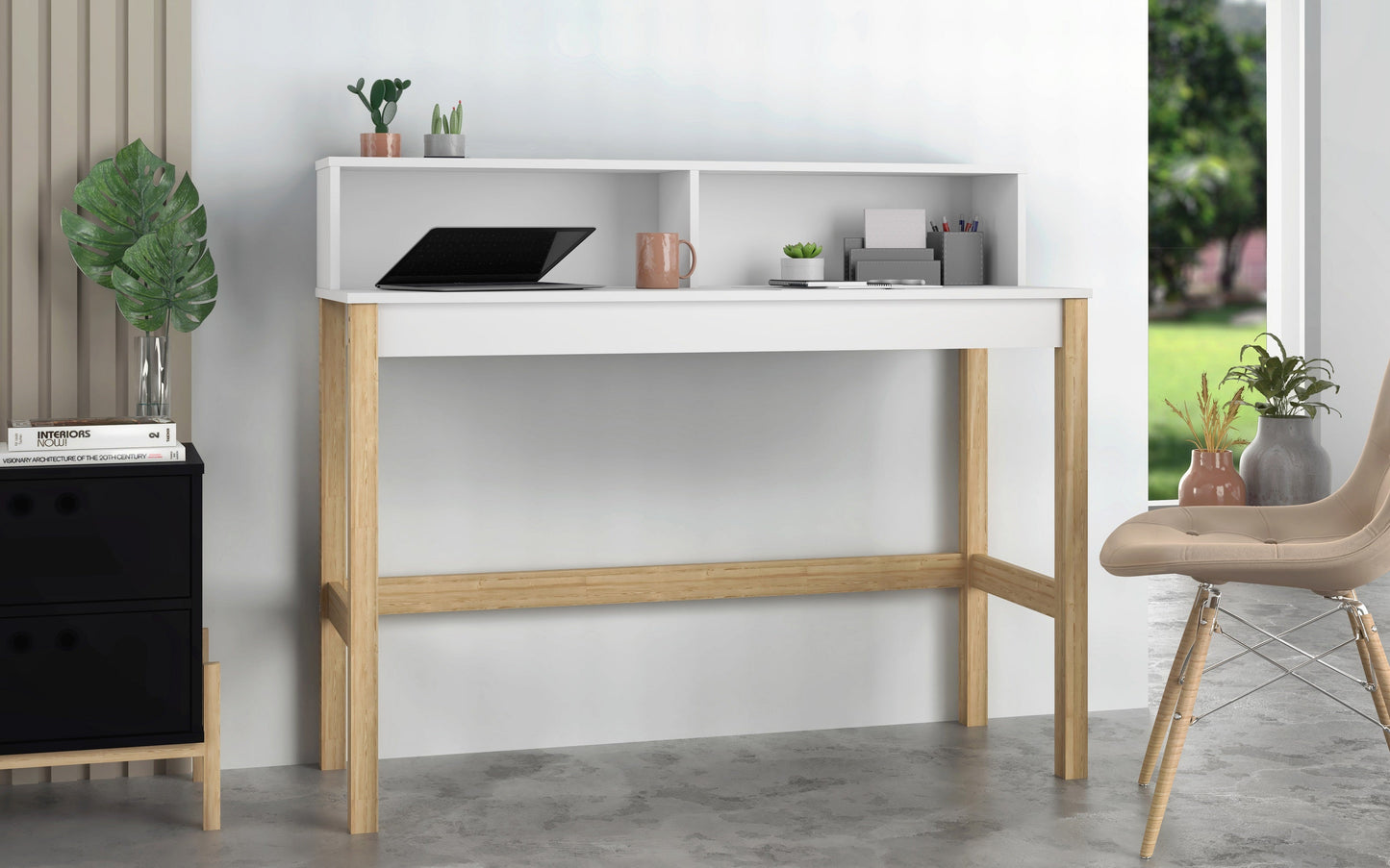 Manhattan Comfort Bowery Desk in White and Oak 309AMC157