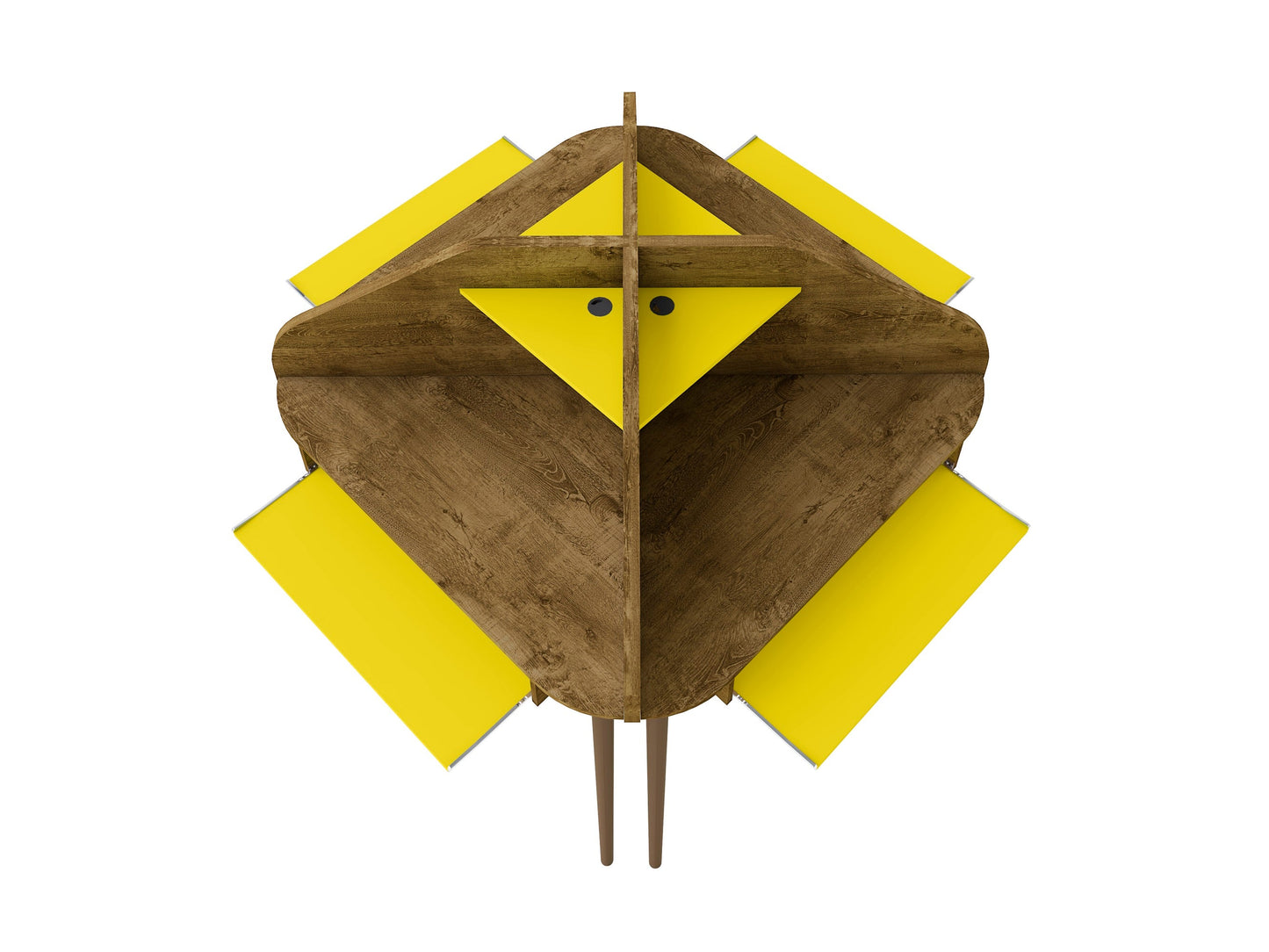 Manhattan Comfort Bradley 4-Piece Round Sectional Cubicle Desk with Keyboard Shelf in Rustic Brown and Yellow 4-229BMC94