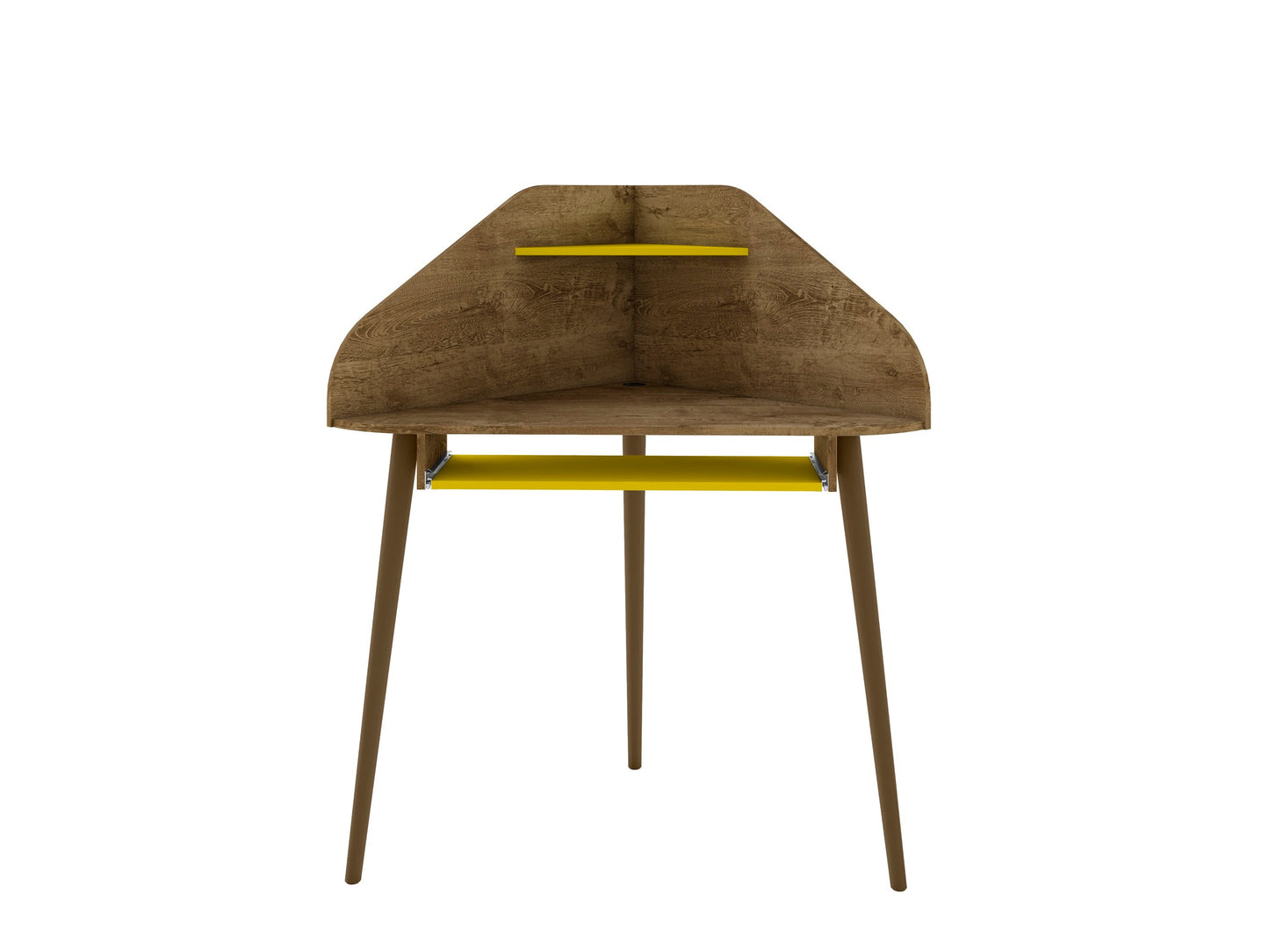 Manhattan Comfort Bradley 4-Piece Round Sectional Cubicle Desk with Keyboard Shelf in Rustic Brown and Yellow 4-229BMC94