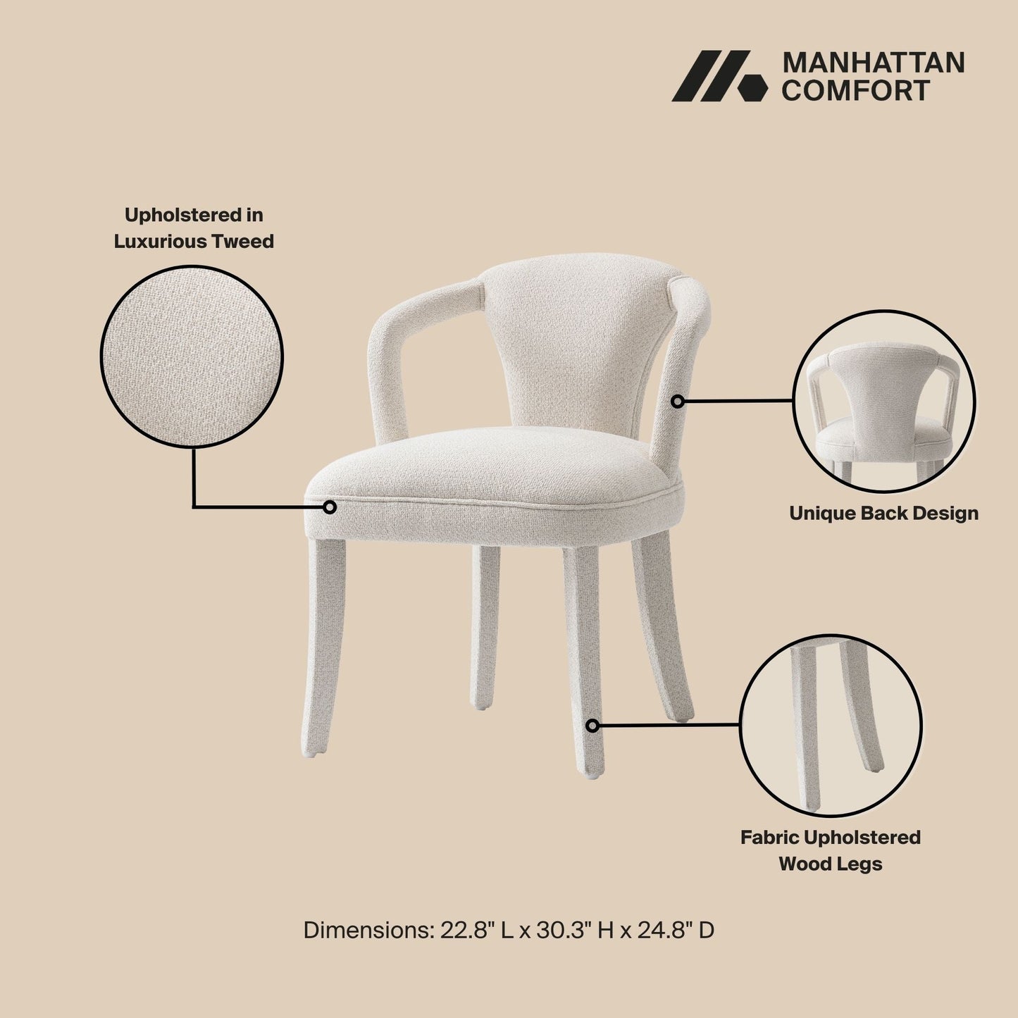 Manhattan Comfort 5-Piece Hathaway Modern 47.24 Solid Wood Round Dining Set with Upholstered Dining Chairs