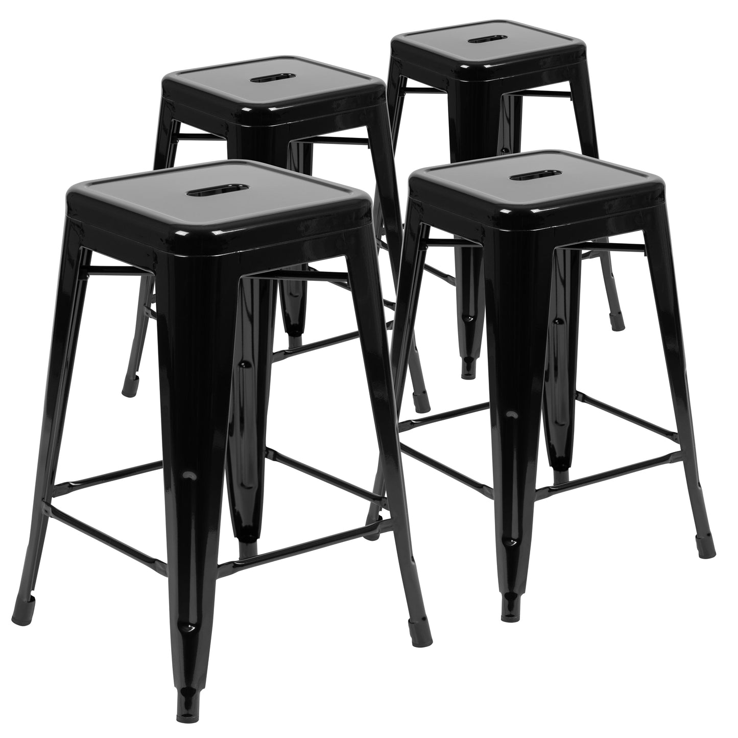 Black 24" High Metal Stool 4-ET-31320-24-BK-R-GG