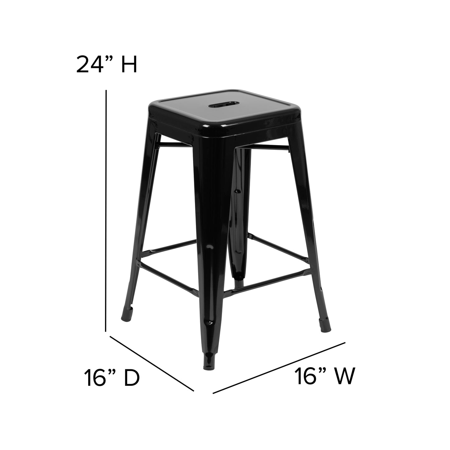 Black 24" High Metal Stool 4-ET-31320-24-BK-R-GG
